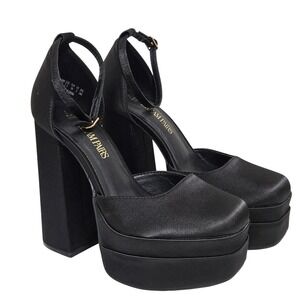 Gothic Dream Pairs Platform Square Toe Block Heel Pumps Womens 7 Black Satin